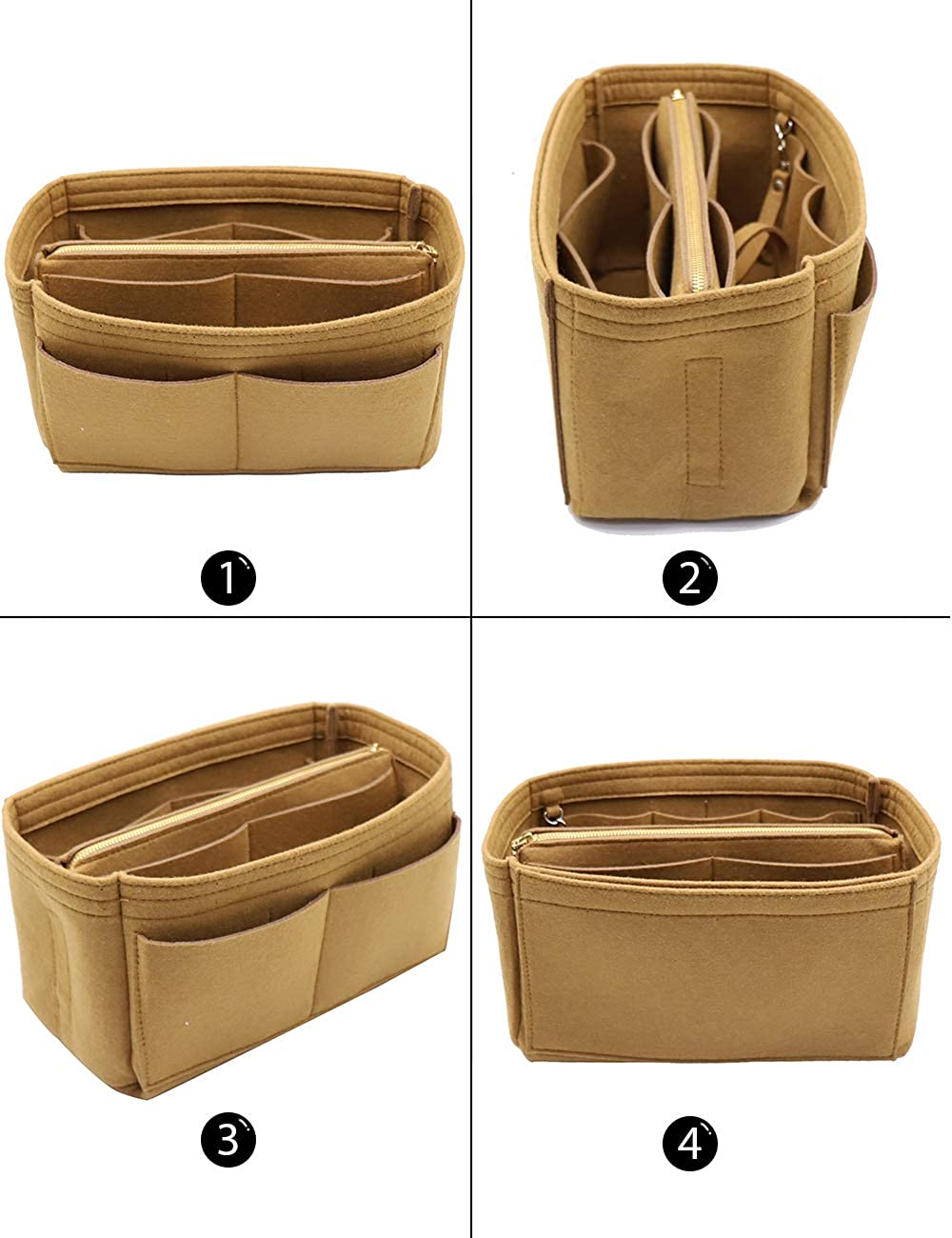 Felt Purse Bag Organizer Insert with zipper Bag Tote Shaper Fit Speedy Neverfull MM GM