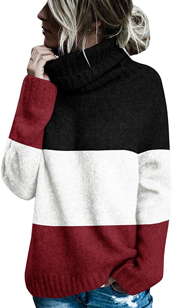 FISACE Womens Solid Round Neck Oversized Turtleneck Full Sleeve Knitted Sweater Pullover