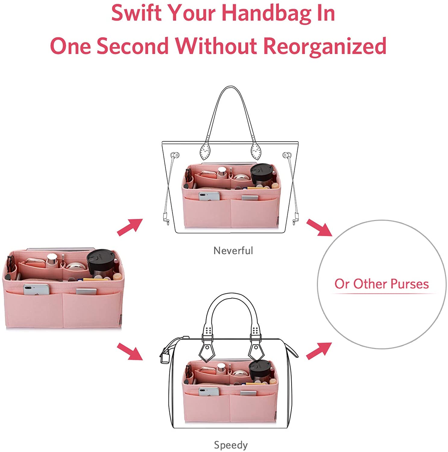 Felt Purse Organizer, Bag in Bag Organizer For Tote & Handbag Speedy Neverfull, Medium Large Extra Large