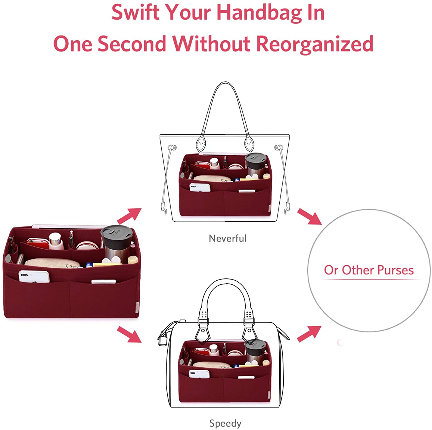 Felt Purse Organizer, Bag in Bag Organizer For Tote & Handbag Speedy Neverfull, Medium Large Extra Large