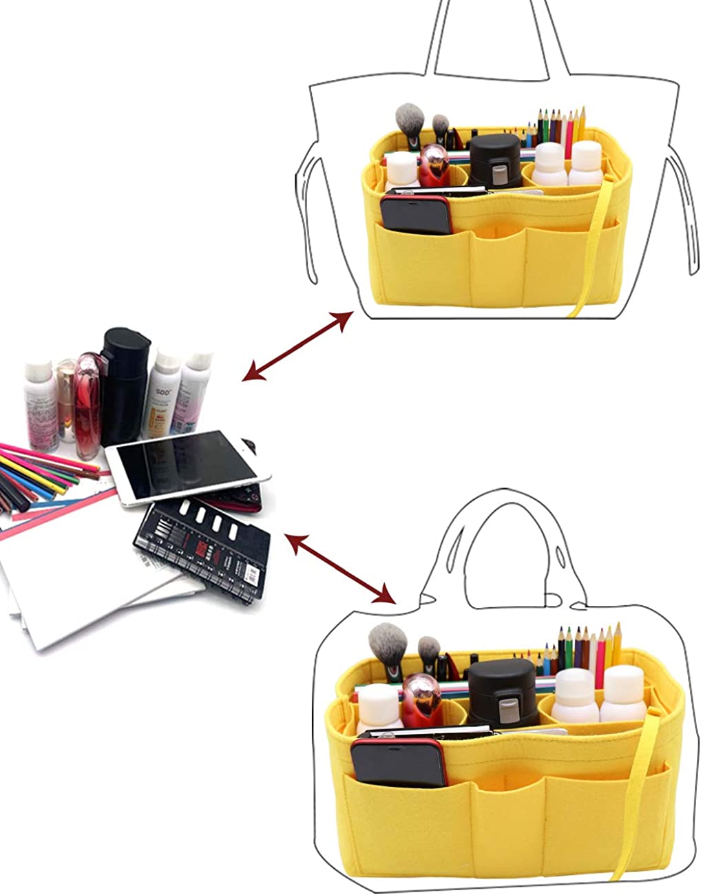 Felt Fabric Purse Tote Diaper Bag Organizer Insert Bag in Bag with Zipper Inner Pocket For Neverfull Speedy