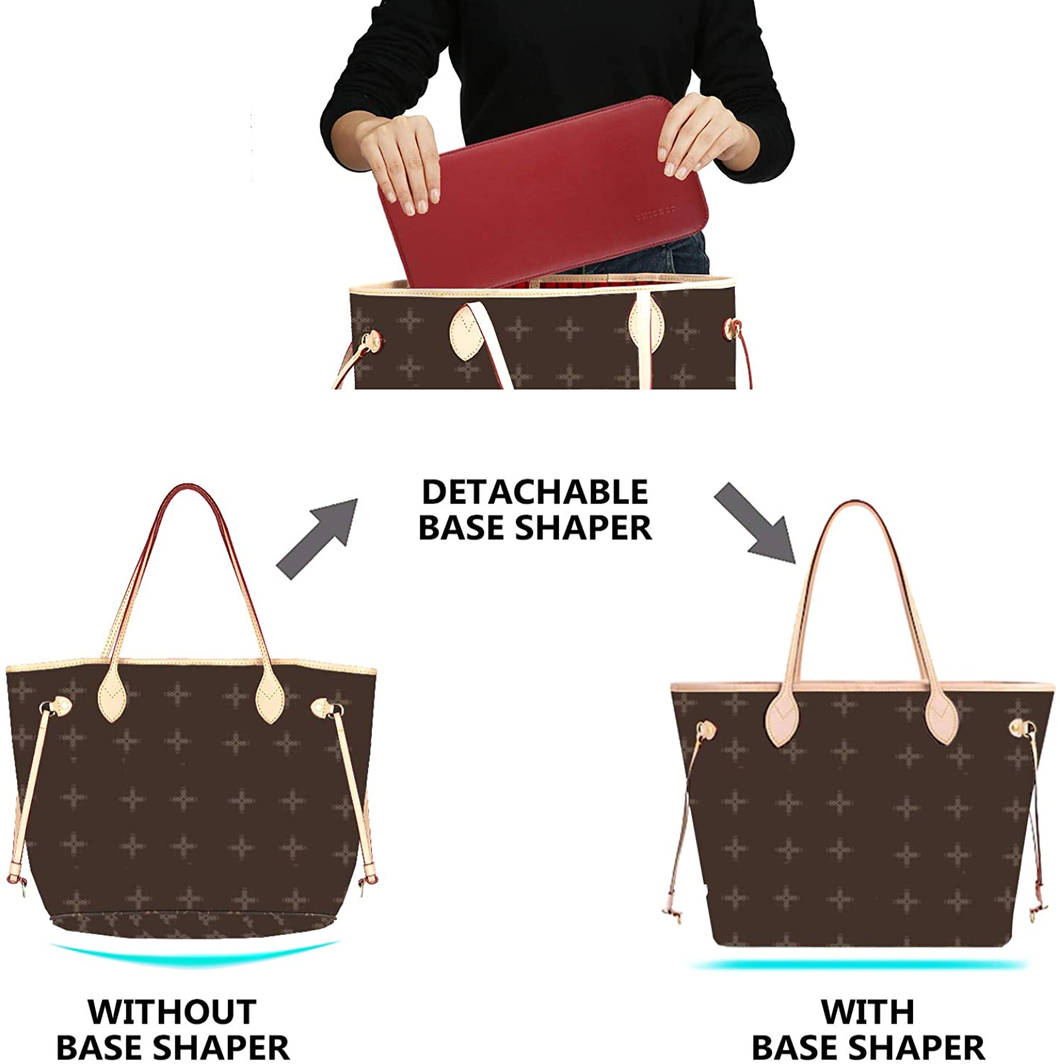 CHICECO Handbag Base Shaper for LV Neverfull MM Speedy 30, Vegan Leather and Felt
