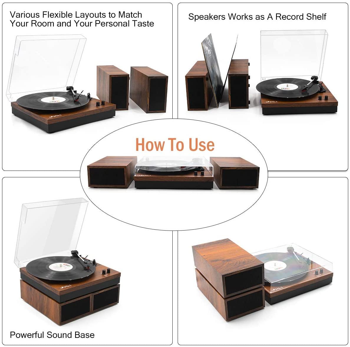 LP&No.1 Retro Bluetooth Record Player with Stereo External Speakers - JOY2ESpree