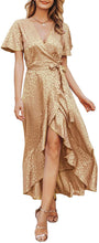 
                        
                          Load image into Gallery viewer, Miessial Women's Summer Chiffon V Neck Ruffle Maxi Dress Polka Dot Long Beach Wrap Dress
                        
                      