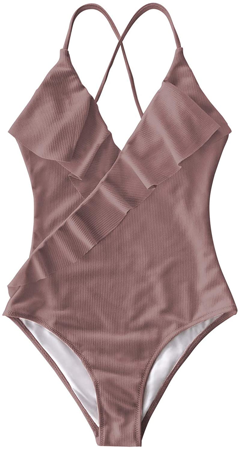 CUPSHE Women's One Piece Swimsuit Ruffle Wrap Textured Beach Swimwear Bathing Suits