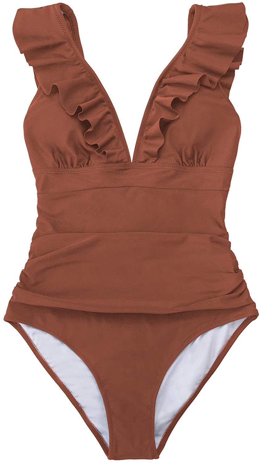 CUPSHE Women's V Neck One Piece Swimsuit Ruffled Lace Up Monokini