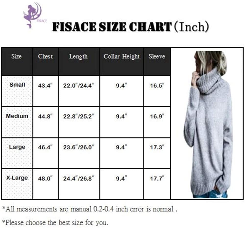 FISACE Womens Solid Round Neck Oversized Turtleneck Full Sleeve Knitted Sweater Pullover