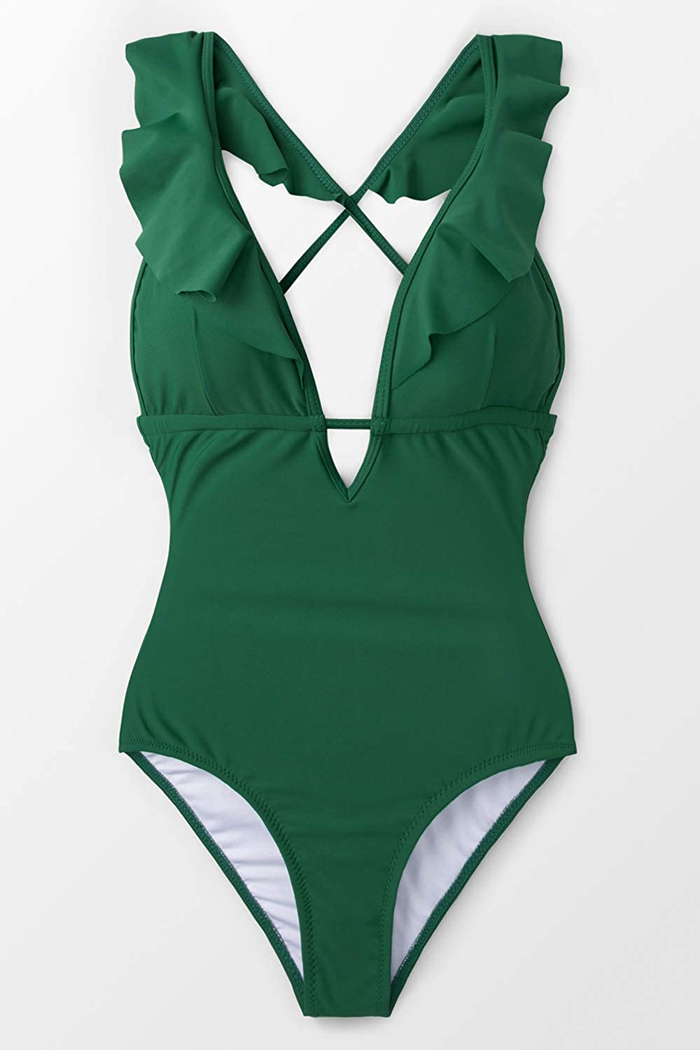 CUPSHE Women's One Piece Swimsuit Ruffle Deep V Neck Strappy Swimwear Bathing Suits