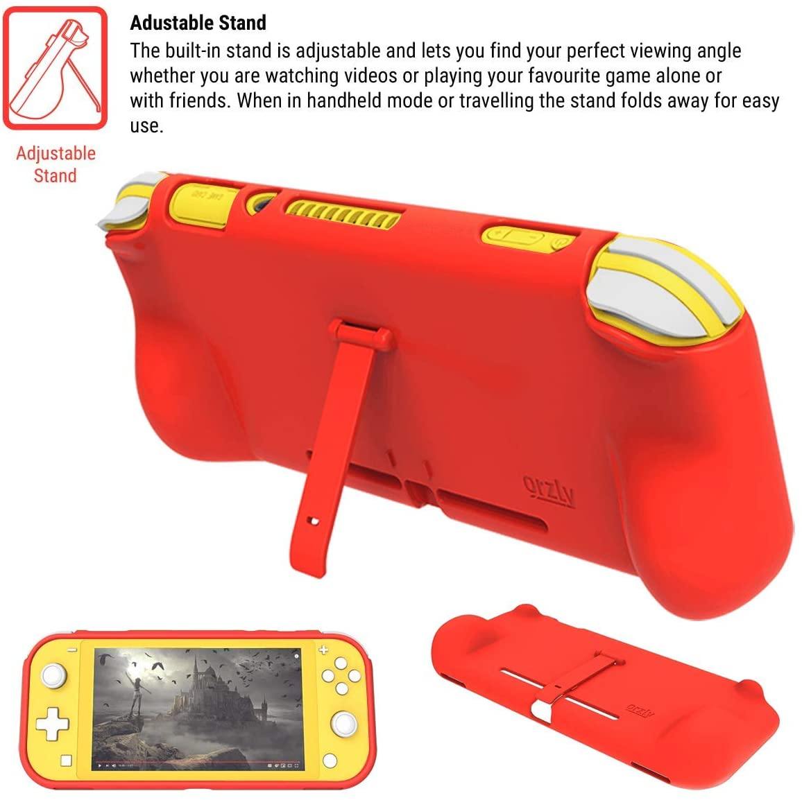 Orzly Grip Case for Nintendo Switch Lite – Case with Comfort Padded Hand Grips, Kickstand, Pack of Thumb Grips - Turquoise Blue - JOY2ESpree