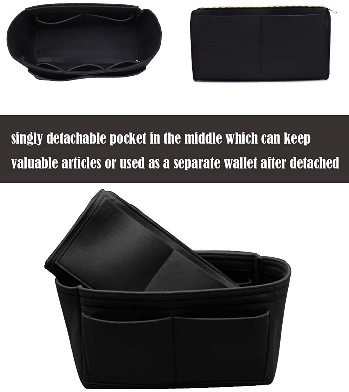 Felt Purse Bag Organizer Insert with zipper Bag Tote Shaper Fit Speedy Neverfull MM GM