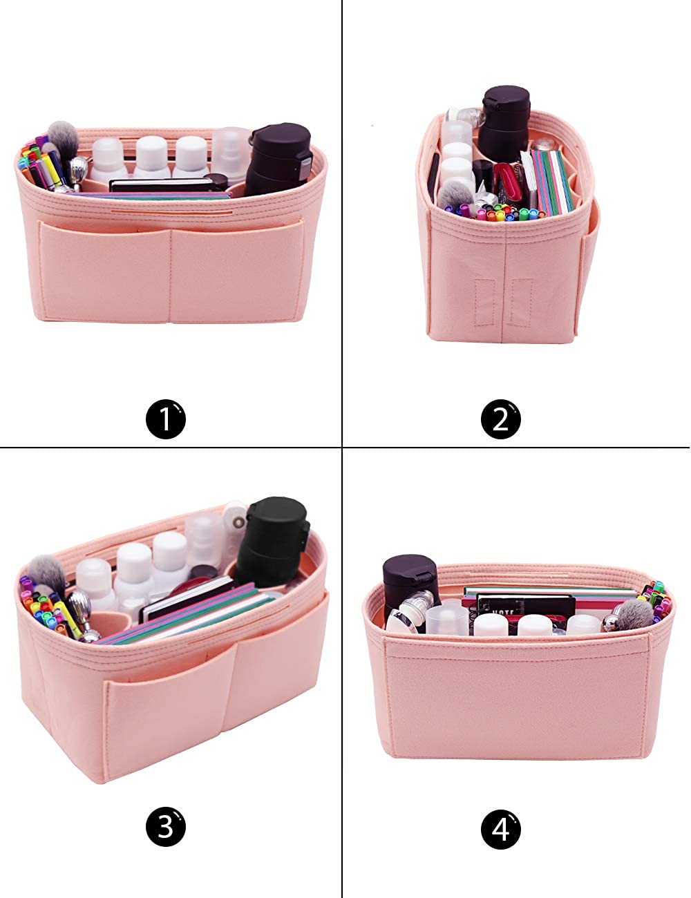 Felt Purse Organizer Insert Zipper Pocket with Two Removeable Bottle Holder
