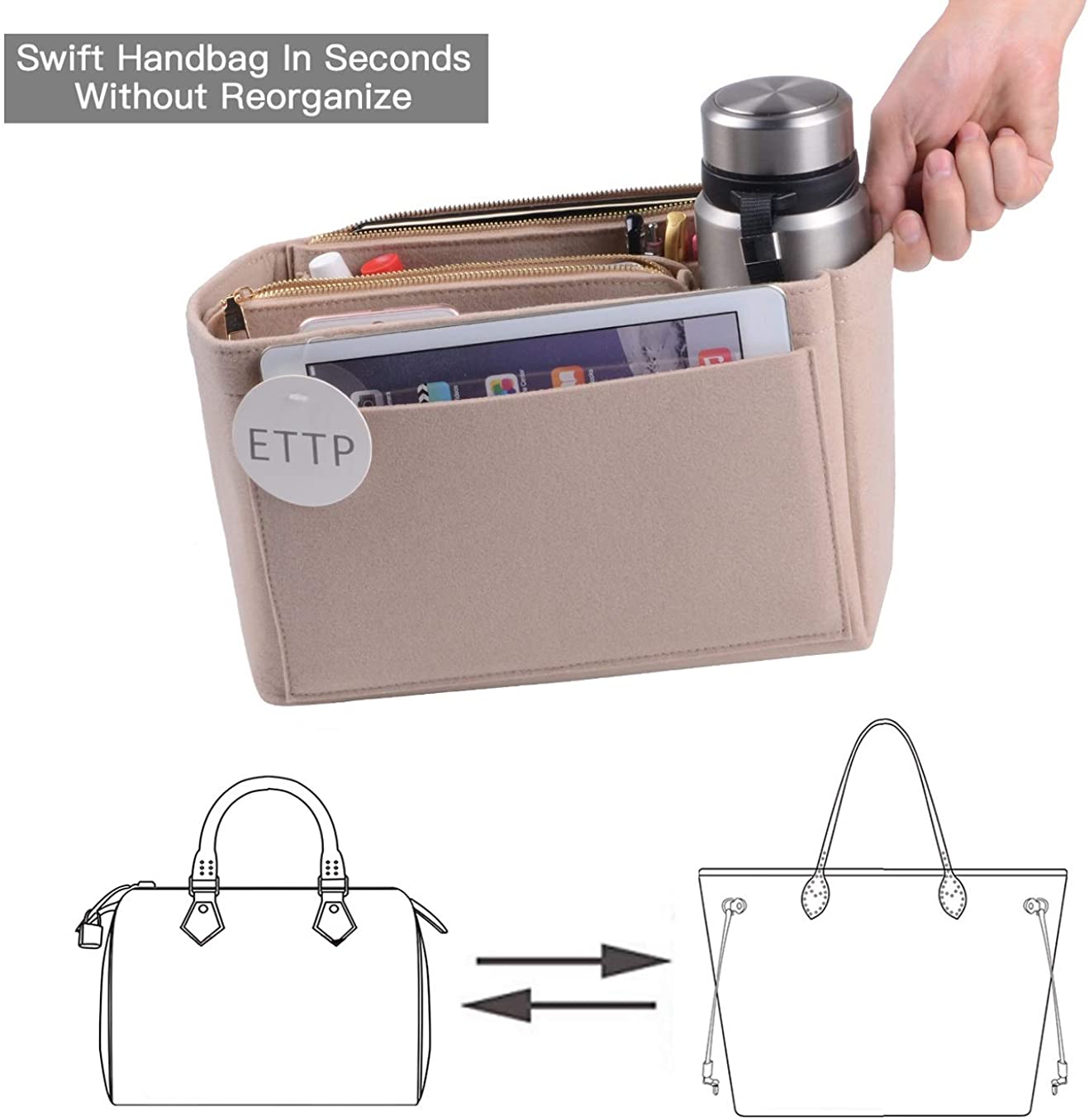Purse Organizer, Felt Bag Organizer Insert Purse Organizer For LV Speedy, Neverfull, Tote, Handbag,Shaper 3 Sizes
