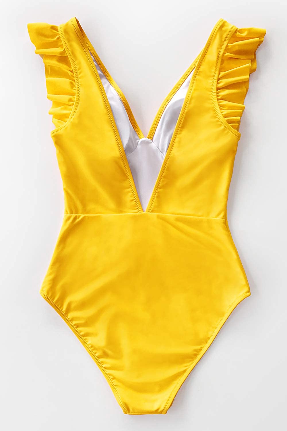 CUPSHE Women's One Piece Swimsuit V Neck Ruched Ruffle Shoulder Swimwear Bathing Suits