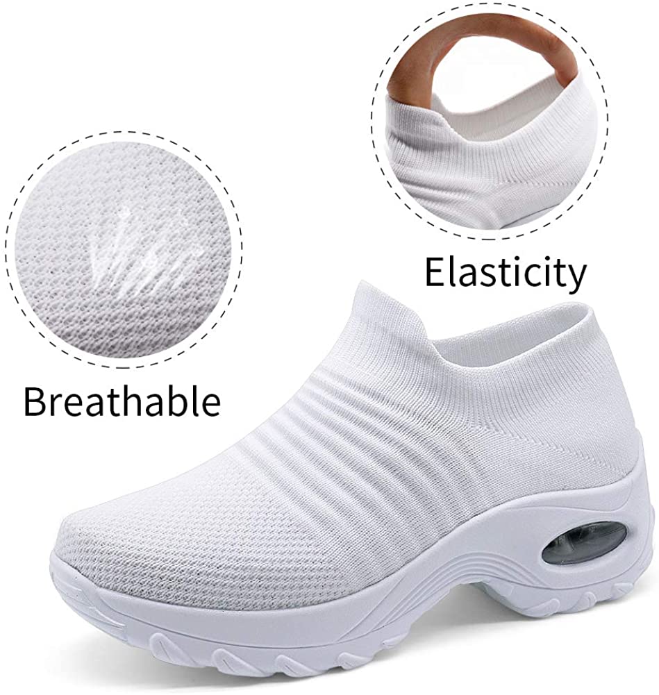 STQ Slip On Breathe Mesh Walking Shoes Women Fashion Sneakers Comfort Wedge Platform Loafers