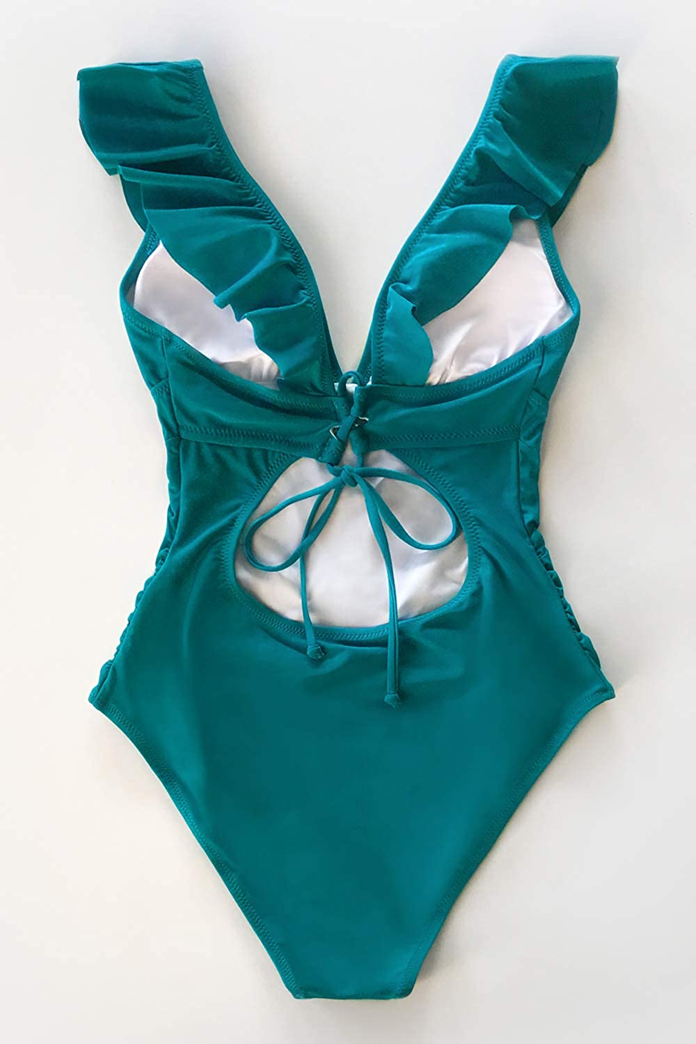CUPSHE Women's V Neck One Piece Swimsuit Ruffled Lace Up Monokini