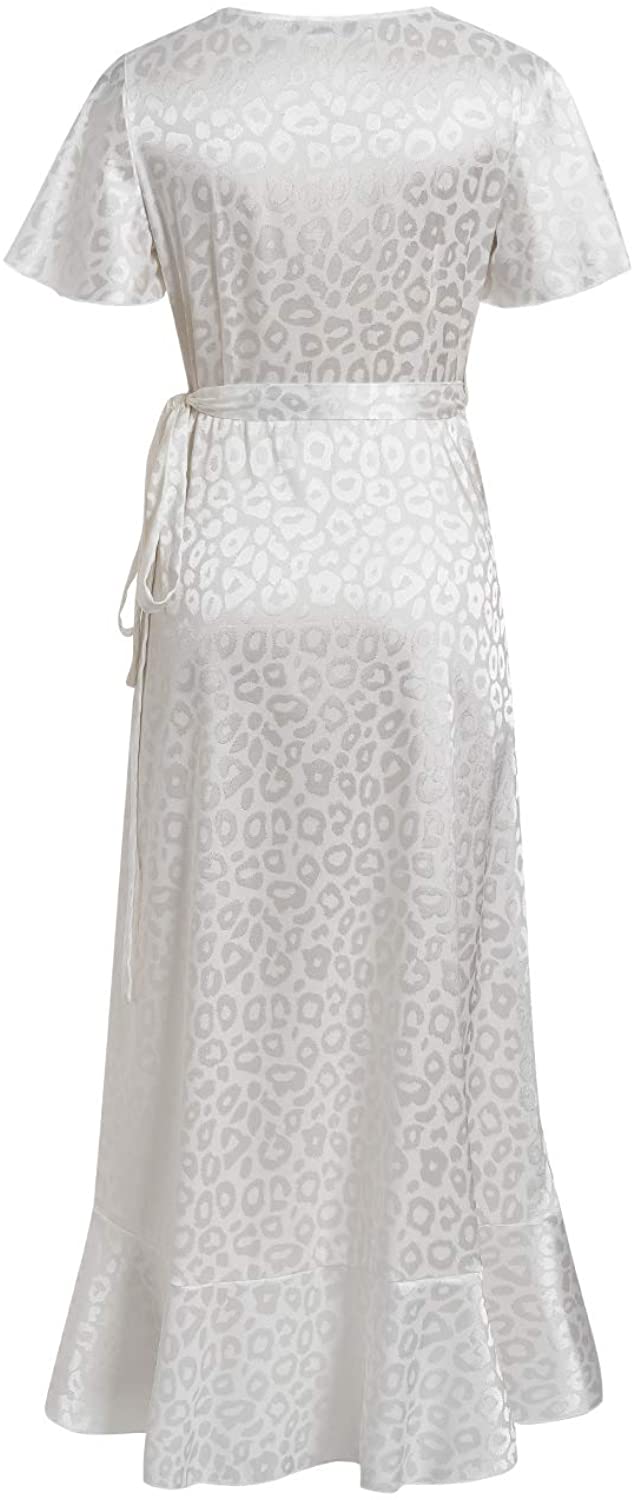 Miessial Women's Summer Chiffon V Neck Ruffle Maxi Dress Polka Dot Long Beach Wrap Dress