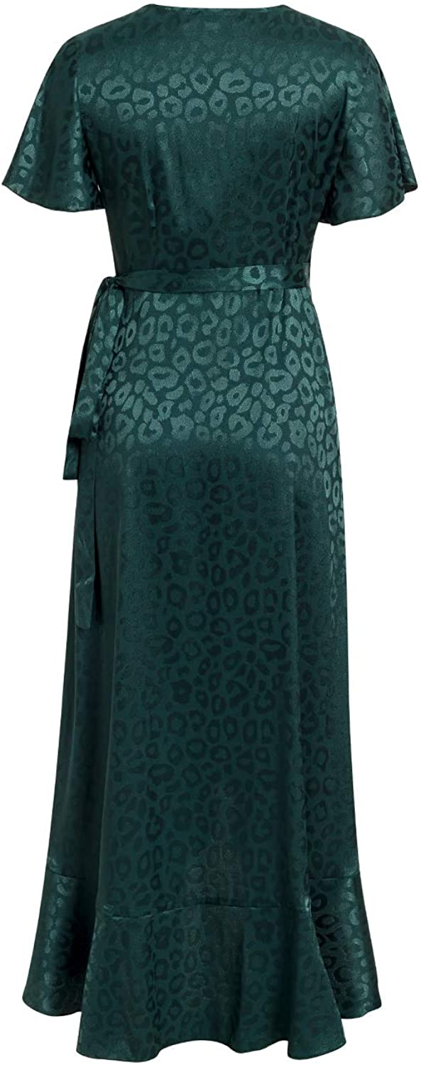 Miessial Women's Summer Chiffon V Neck Ruffle Maxi Dress Polka Dot Long Beach Wrap Dress