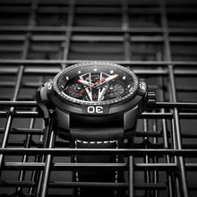 
                        
                          Load image into Gallery viewer, Reef Tiger Mens Sport Mechanical Watches with Steel Black Dial Automatic Watch Calfskin Leather Strap RGA3591
                        
                      