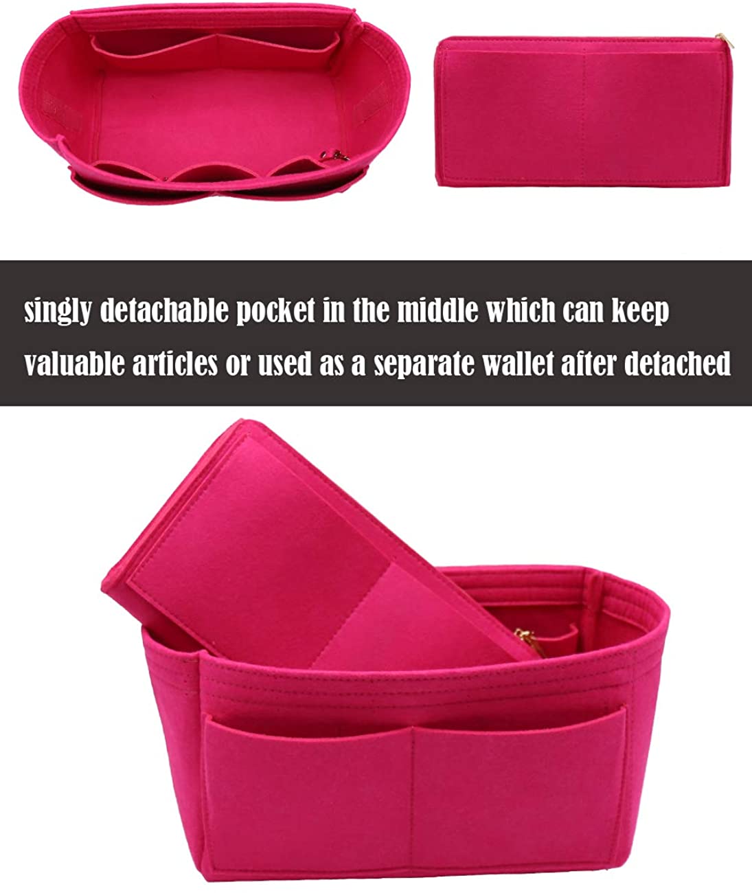 Felt Purse Bag Organizer Insert with zipper Bag Tote Shaper Fit Speedy Neverfull MM GM