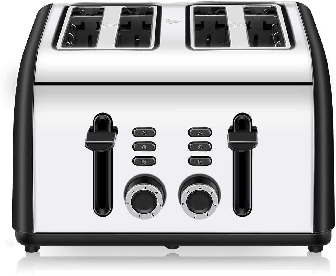 Toaster 4 Slice, CUSINAID 4 Wide Slots Stainless Steel Toasters with Reheat Defrost Cancel Function, 7-Shade Setting, Blue - JOY2ESpree