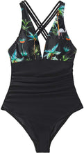 
                        
                          Load image into Gallery viewer, CUPSHE Women's One Piece Swimsuit V Neck Tummy Control Cross Back Vintage Swimwear Bathing Suits
                        
                      