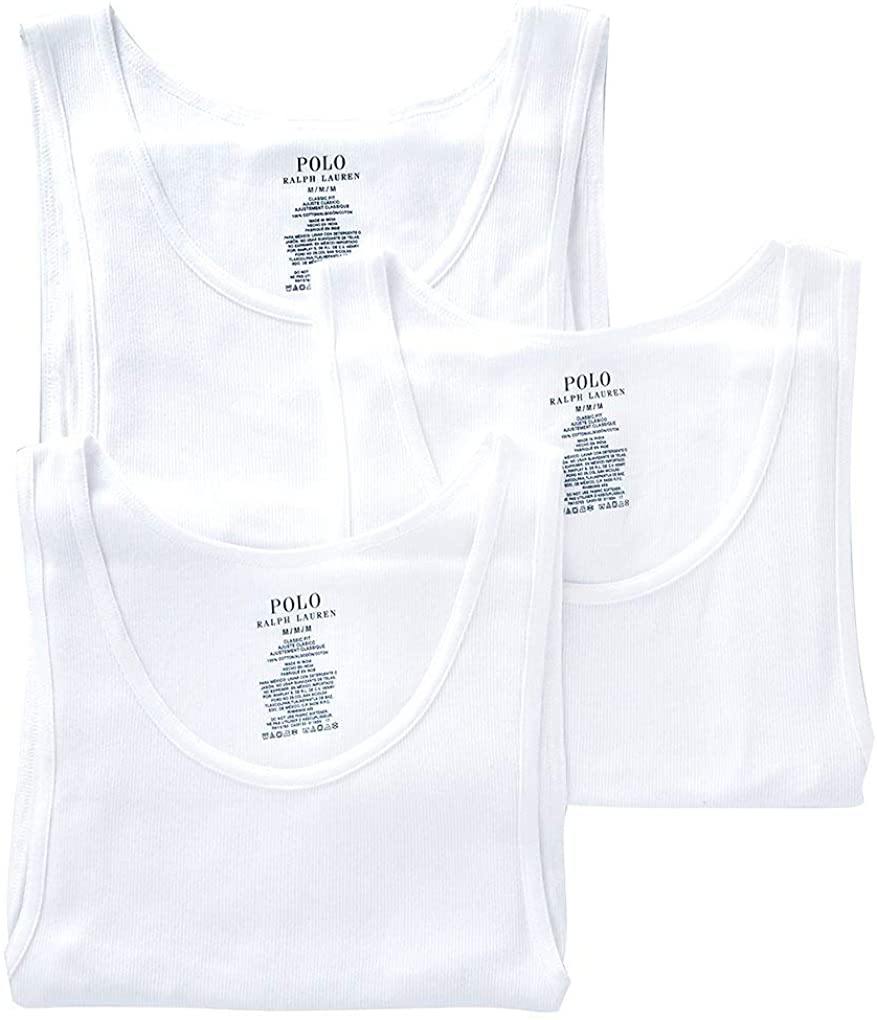 Polo Ralph Lauren Classic Fit Ribbed Tank with Moisture Wicking 100% Cotton - 3 Pack