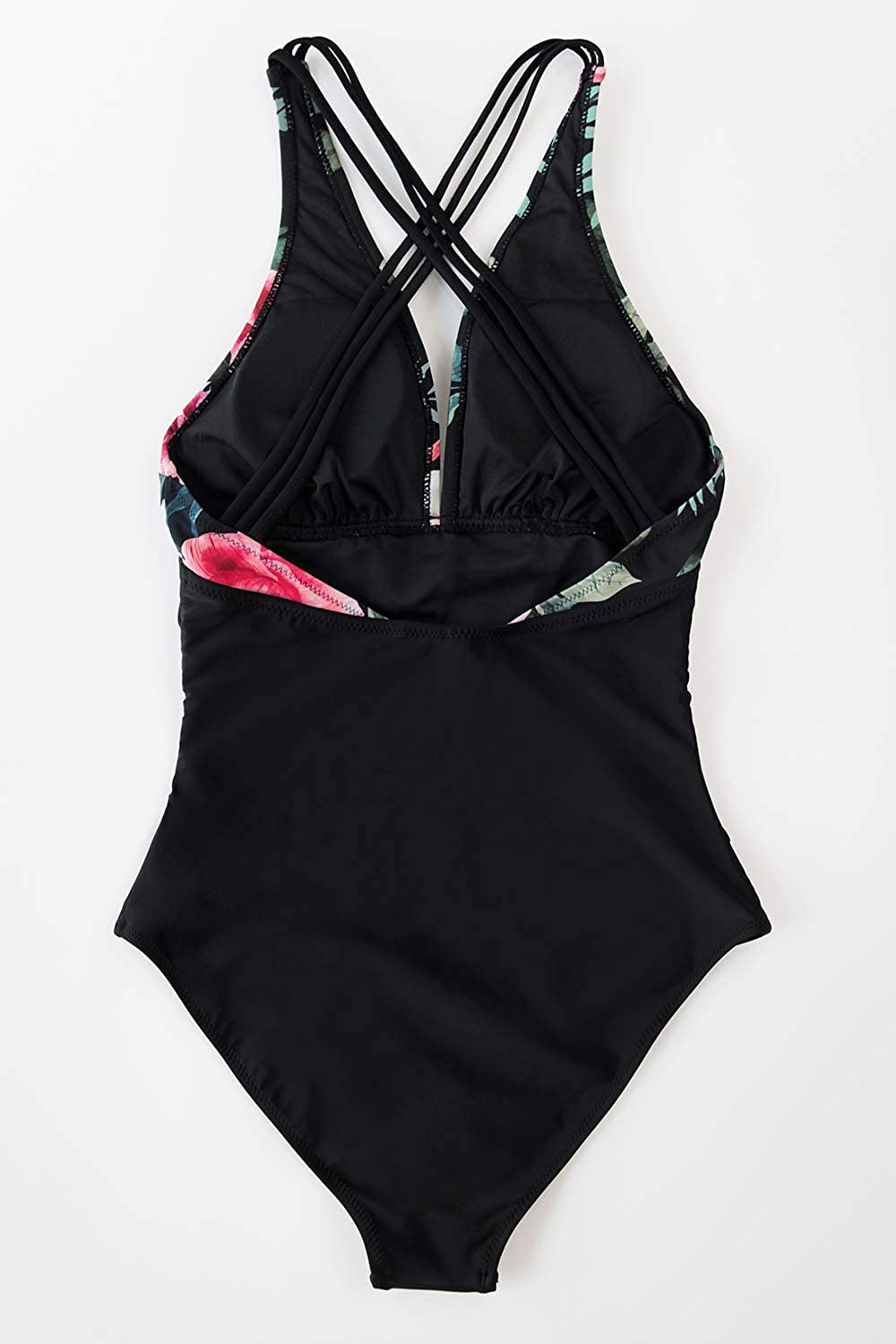 CUPSHE Women's One Piece Swimsuit V Neck Tummy Control Cross Back Vintage Swimwear Bathing Suits