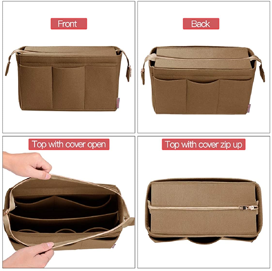 Purse Organizer Insert, Bag Organizer with NEW Detachable Zipper cover, fits Speedy Neverful, St Lious, Tote, 5 Size