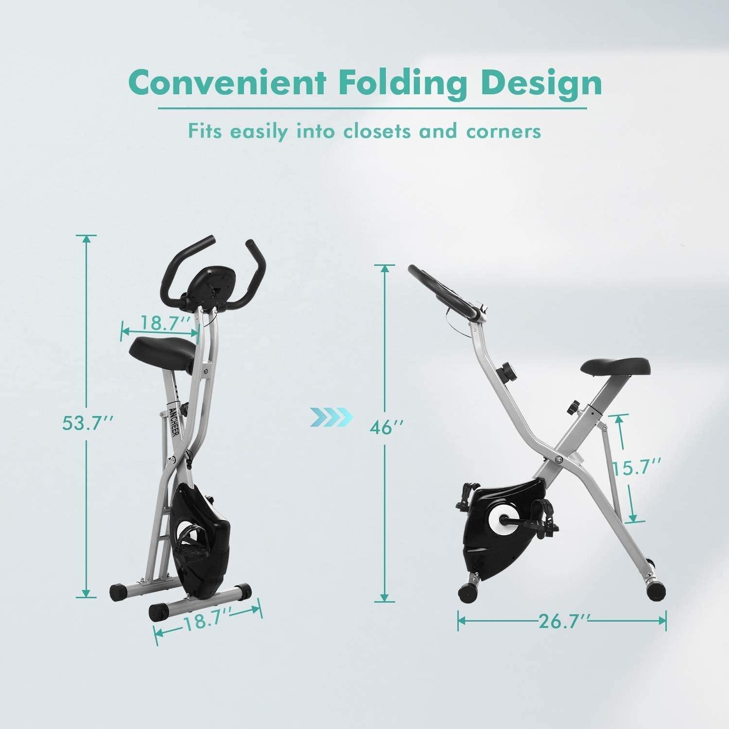 ANCHEER Folding Exercise Bike, Magnetic Indoor Cycling Bike Fitness Stationary Bike with App Connection - JOY2ESpree