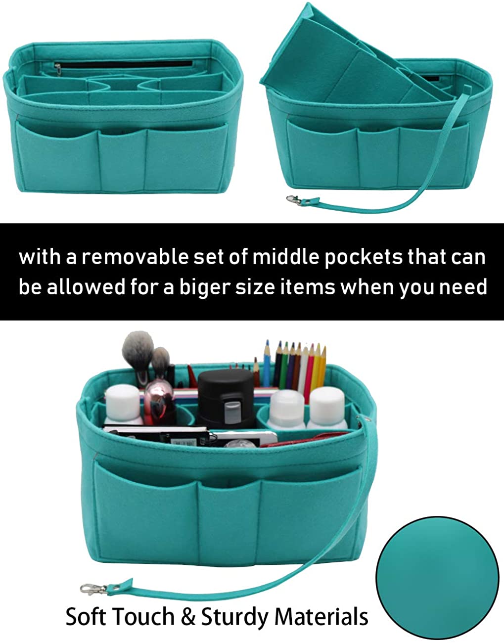 Felt Fabric Purse Tote Diaper Bag Organizer Insert Bag in Bag with Zipper Inner Pocket For Neverfull Speedy