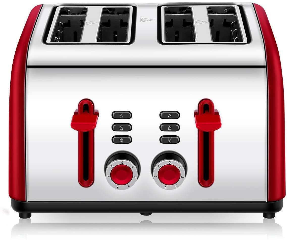 Toaster 4 Slice, CUSINAID 4 Wide Slots Stainless Steel Toasters with Reheat Defrost Cancel Function, 7-Shade Setting, Blue - JOY2ESpree