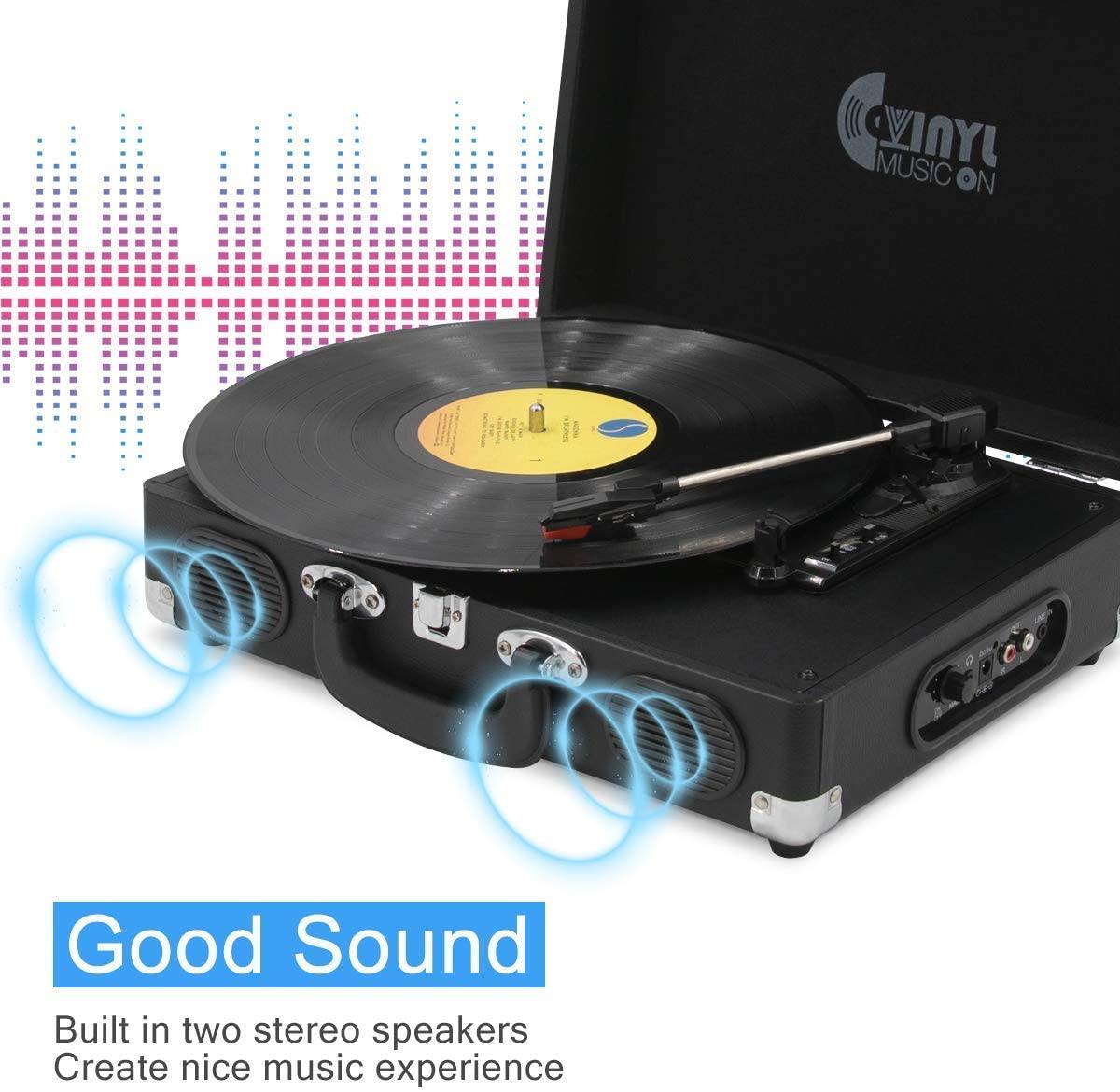 Retro Record Player for 33/45/78 RPM Vinyl Records,Bluetooth Belt-Drive Turntable - JOY2ESpree