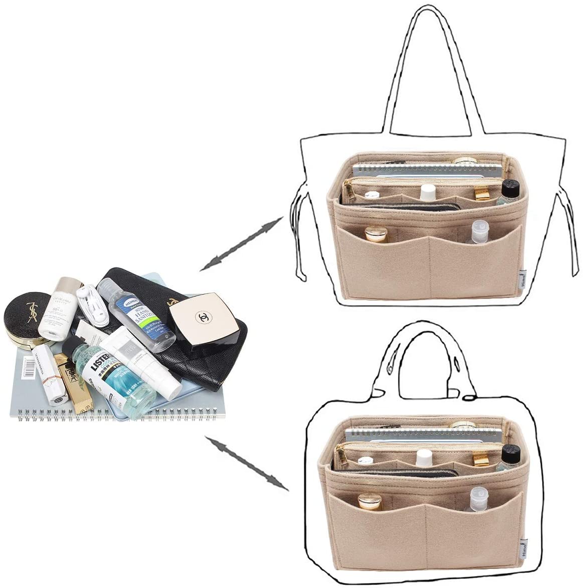 Purse Organizer Insert, Bag Organizer, Bag in Bag, Perfect for Speedy Neverfull and More, 5 Size (X-Large, Black)