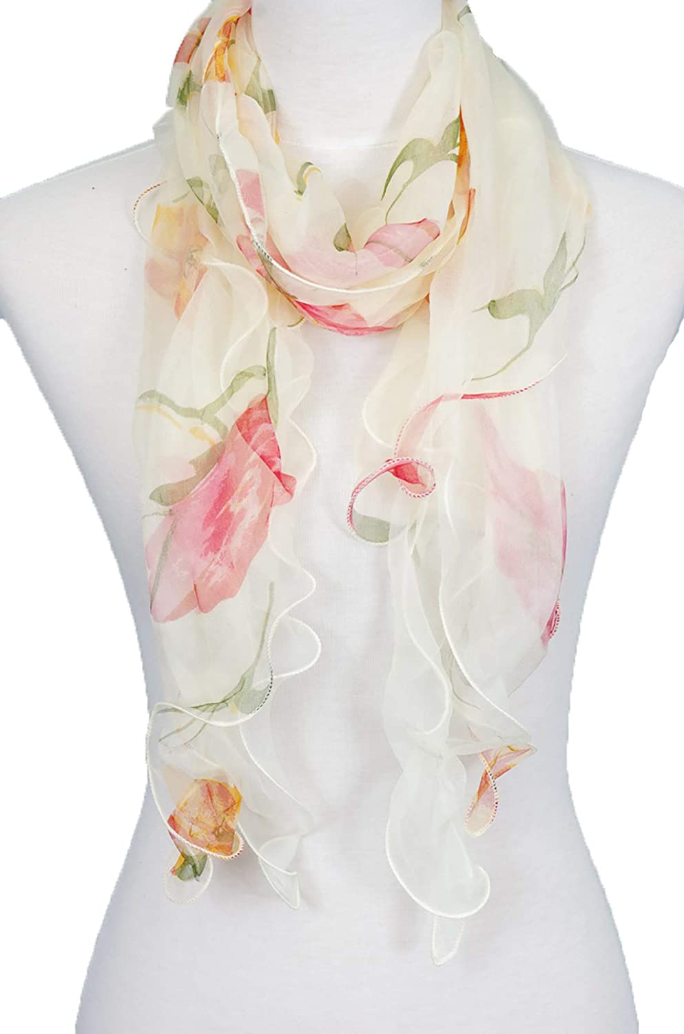 Double Layer Silk scarf, Floral Ruffle Silk Scarf, Summer scarf