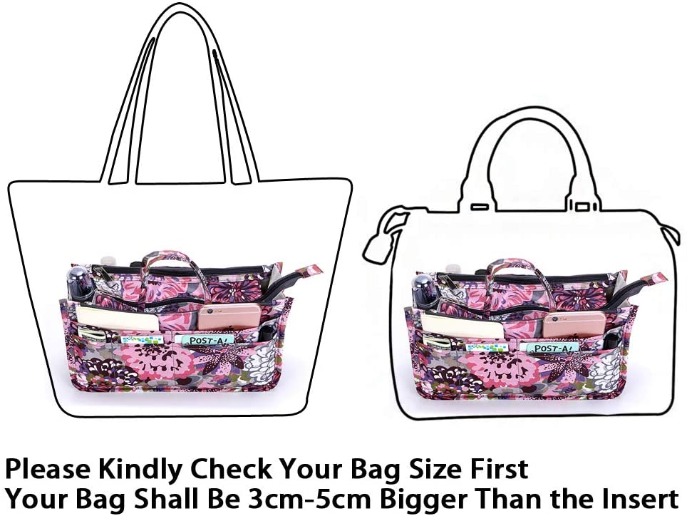 BTSKY New Printing Handbag Organizers Inside Purse Insert-High Capacity 13 Pockets Bag Tote Organizer with Handle Peacock Flower