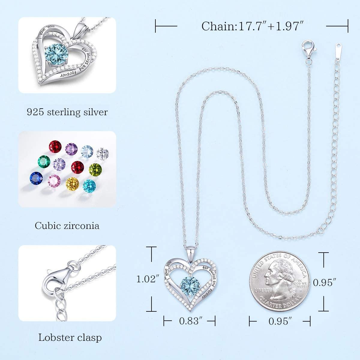 CDE Forever Love Heart Women Necklace 925 Sterling Silver Rose Gold Plated Birthstone Pendant Necklaces for Women - JOY2ESpree