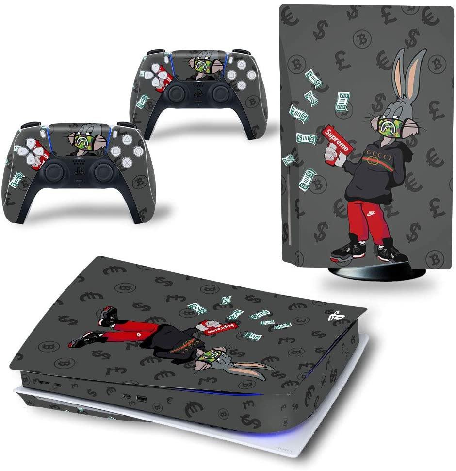 PS5 Console Skin and PS5 Controller Skins Set, Playstation 5 Skin Wrap Decal Sticker PS5 Digital Edition, Money Bunny Decal Kit - JOY2ESpree