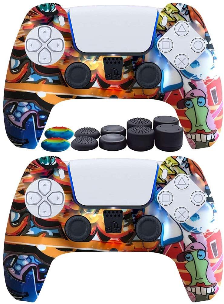 2pcs PS5 Controller Skin Silicone Soft Case for Sony Playstation 5 Cover Slim Shell Gel Rubber Protector with 10 Thumb Grip Caps (01) - JOY2ESpree