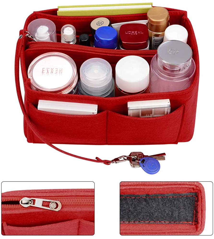 JessLab Felt Purse Organizer Insert with 14 Pockets and Detachable Zip Pouch
