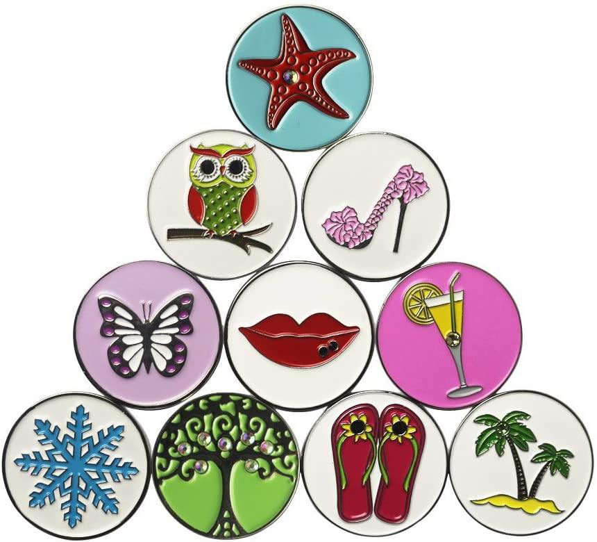 PINMEI Lot of 10 Golf Ball Markers Assorted Patterns - Soft Enamel Technique - JOY2ESpree