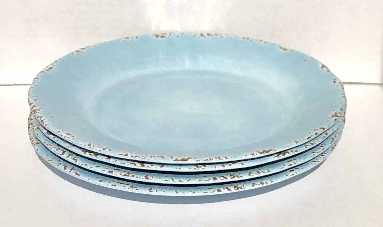Tommy Bahama 100% Melamine 4-Dinner Plates (11” Diameter) RUSTIC CRACKLE LIGHT BLUE