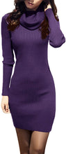 
                        
                          Load image into Gallery viewer, v28 Women Cowl Neck Knit Stretchable Elasticity Long Sleeve Slim Fit Sweater Dress
                        
                      