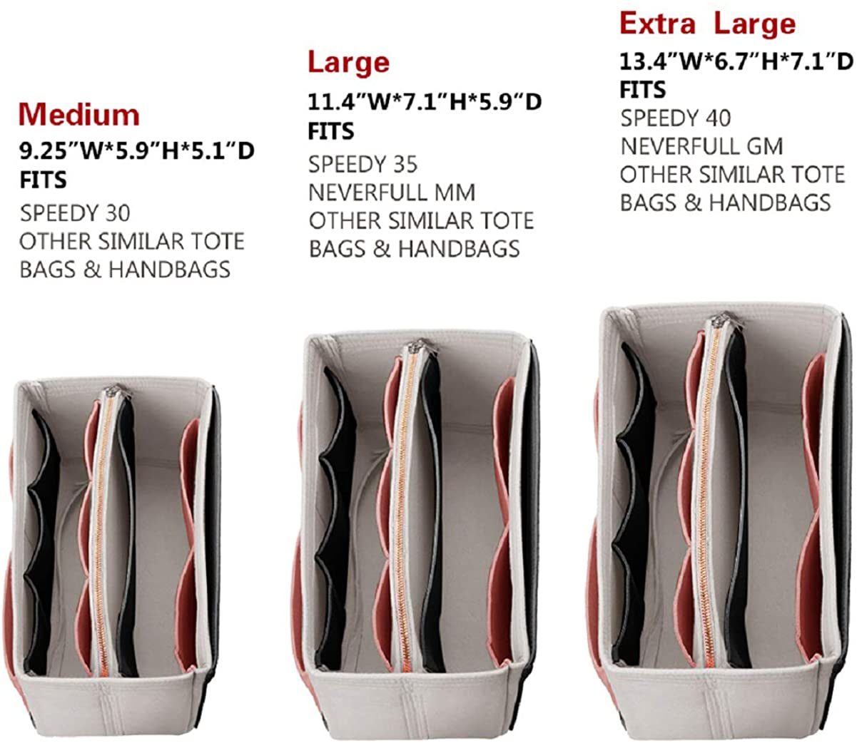 Purse Organizer Insert, Felt Bag organizer with zipper, Handbag & Tote Shaper, For Speedy Neverfull Tote, 5 Sizes