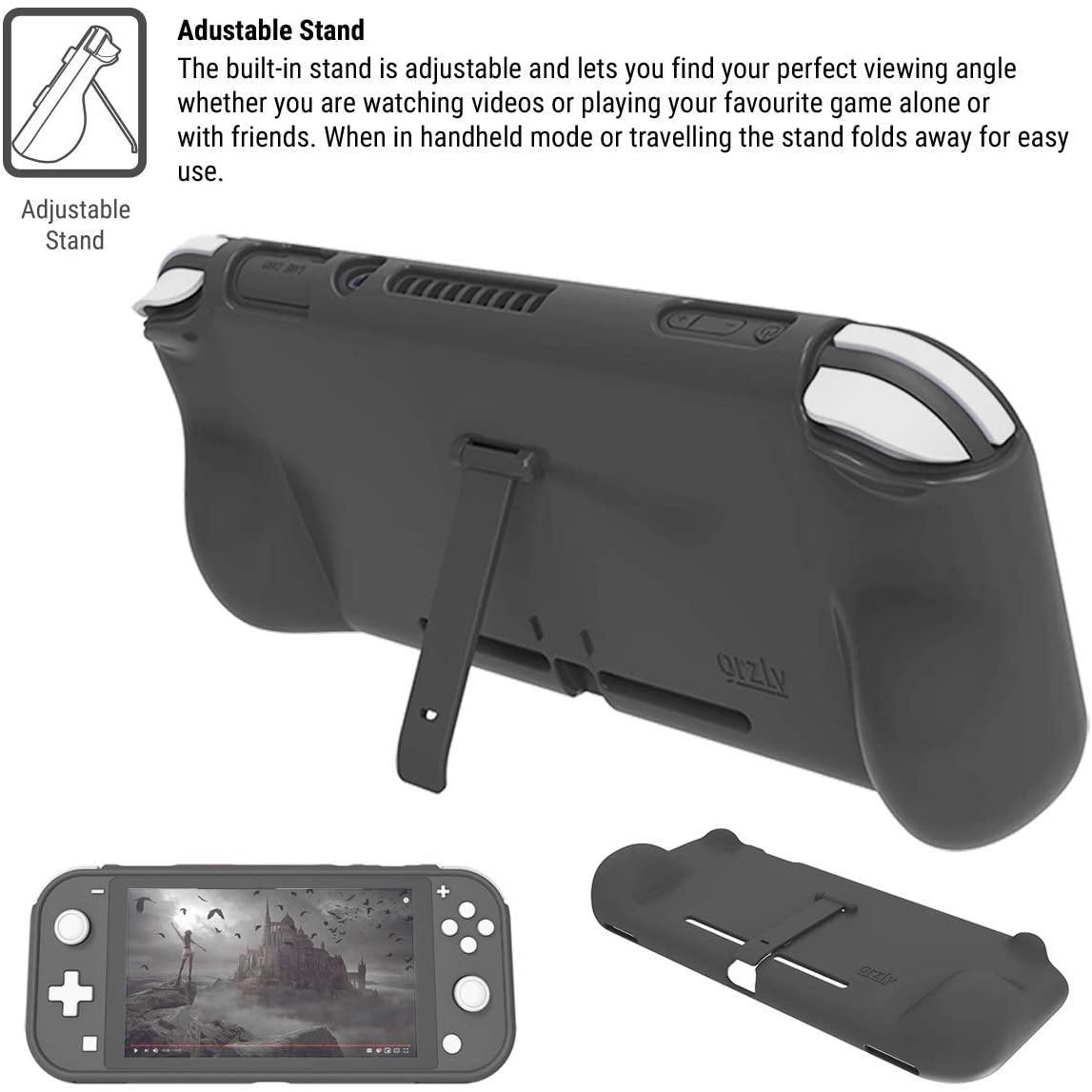 Orzly Grip Case for Nintendo Switch Lite – Case with Comfort Padded Hand Grips, Kickstand, Pack of Thumb Grips - Turquoise Blue - JOY2ESpree