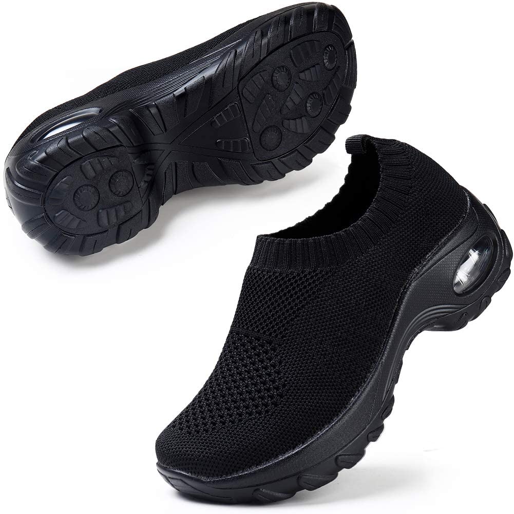 STQ Slip On Breathe Mesh Walking Shoes Women Fashion Sneakers Comfort Wedge Platform Loafers