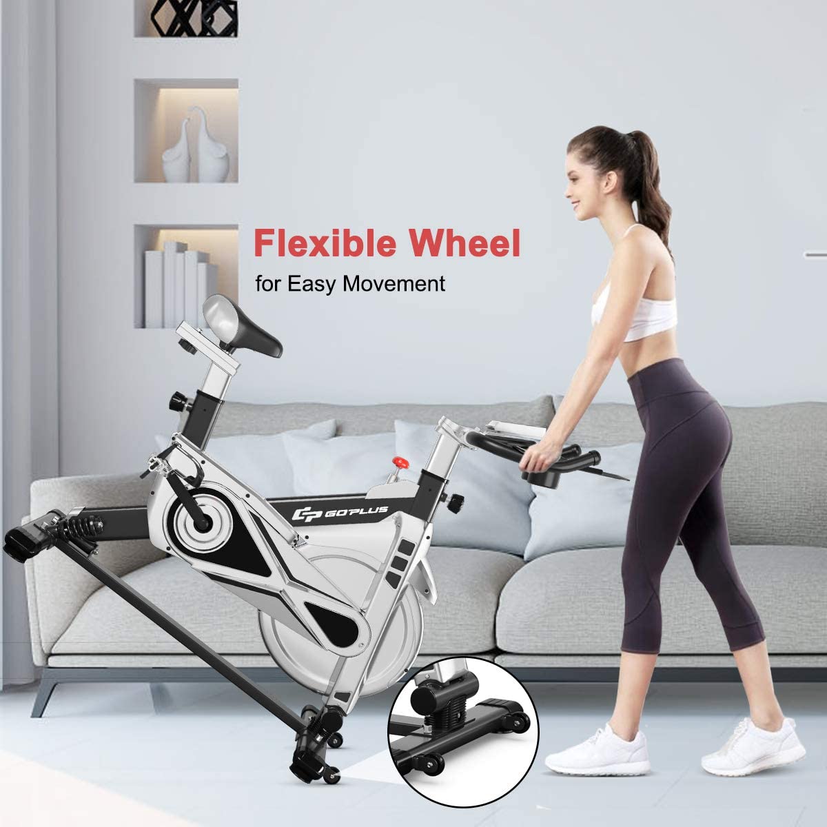 Goplus Adjustable Exercise Bike, Stationary Silent Bicycle with Dual-Spring Shock Absorption Design - JOY2ESpree