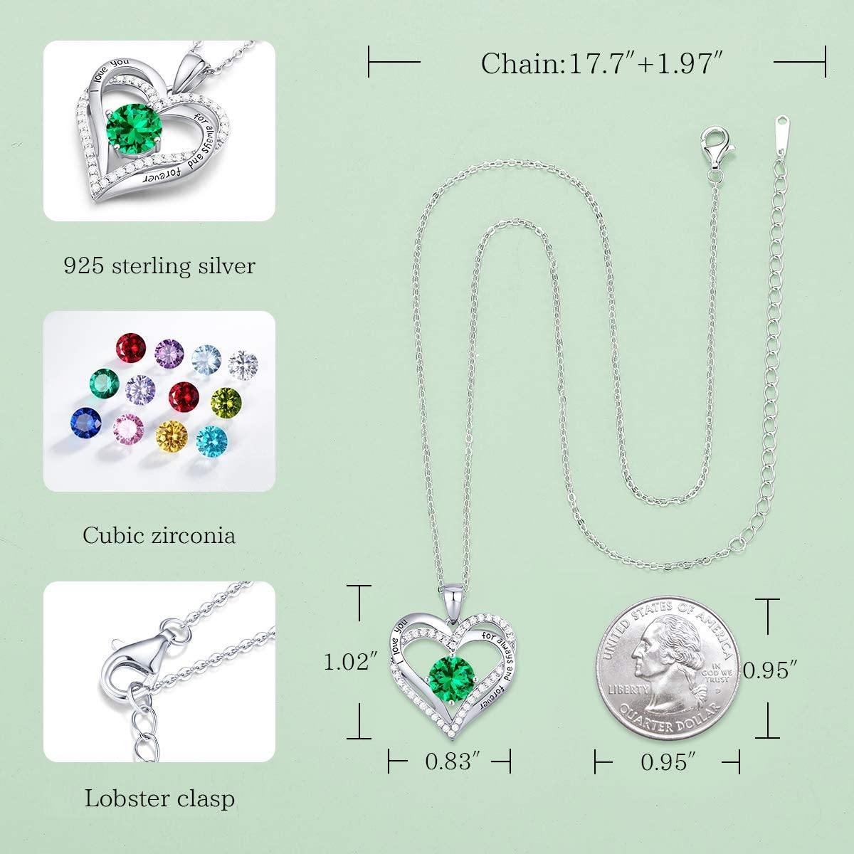 CDE Forever Love Heart Women Necklace 925 Sterling Silver Rose Gold Plated Birthstone Pendant Necklaces for Women - JOY2ESpree
