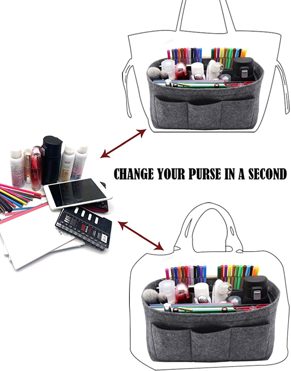 LEXSION Felt Purse Insert Bag Organizer Bag In Bag For Handbag Purse Organizer Fits Speedy Neverfull