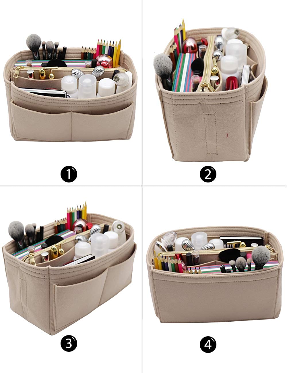 Felt Purse Bag Organizer Insert with zipper Bag Tote Shaper Fit Speedy Neverfull MM GM