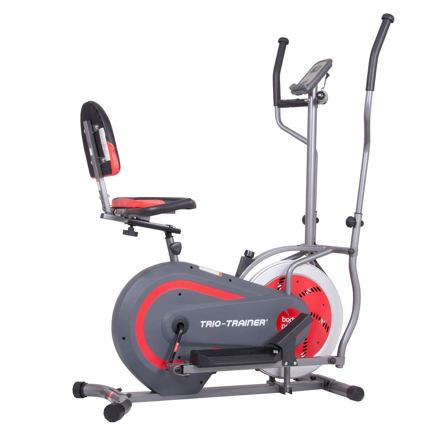 Body Power 3-in-1 Exercise Machine, Trio Trainer, Elliptical and Upright/Recumbent Bike BRT5088 gray, silver, red - JOY2ESpree